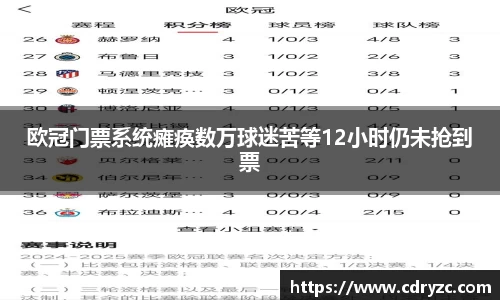 欧冠门票系统瘫痪数万球迷苦等12小时仍未抢到票
